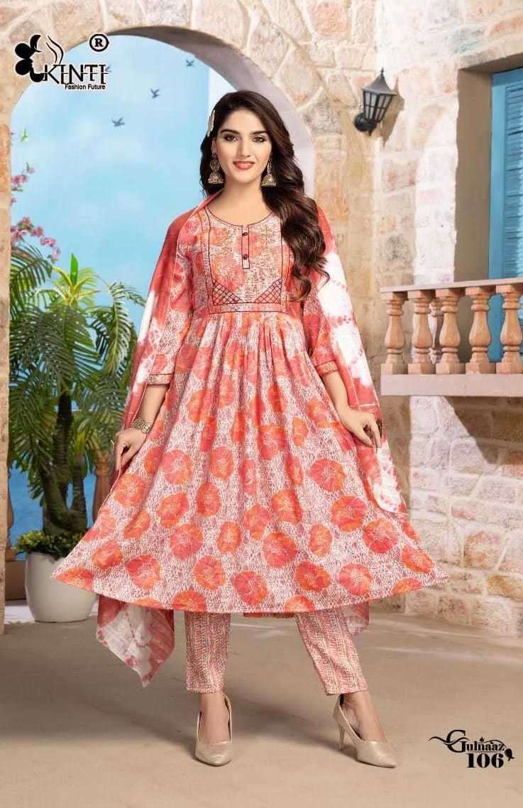 GULNAAZ SERIES 101 TO 106 BY KINTI DESIGNER WITH PRINTED CAPSUL KURTI WITH BOTTOM AND DUPATTA ARE AVAILABLE AT WHOLESALE PRICE