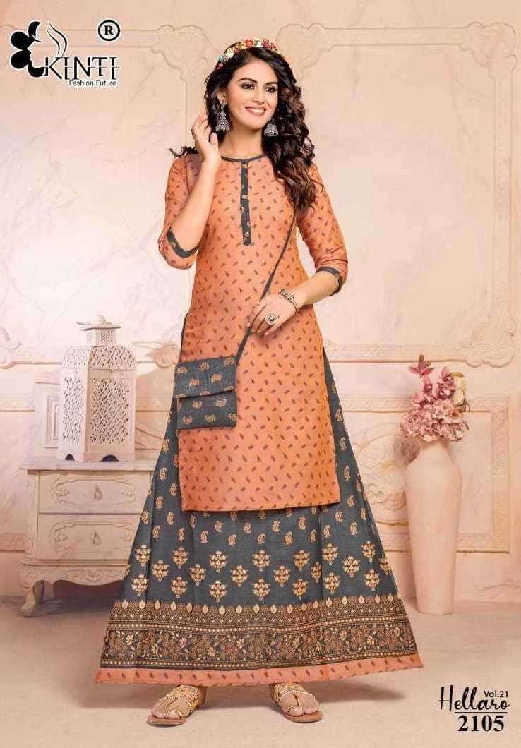 HELLARO VOL-21 SERIES 2101 TO 2106 BY KINTI DESIGNER WITH RAYON PRINTED KURTI WITH SKIRT ARE AVAILABLE AT WHOLESALE PRICE