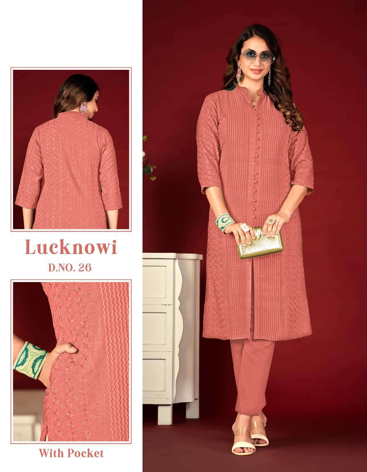 LUCKNOWI SERIES 01 TO 16 BY TUNIC HOUSE DESIGNER CHIKENKARI WORK VISCOSE RAYON KURTIS ARE AVAILABLE AT WHOLESALE PRICE