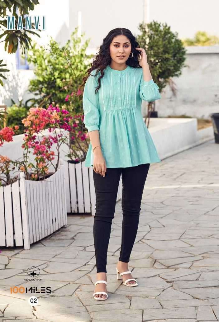 MANVI SERIES 01 TO 04 BY 100 MILES DESIGNER WITH WORK COTTON TOPS ARE AVAILABLE AT WHOLESALE PRICE