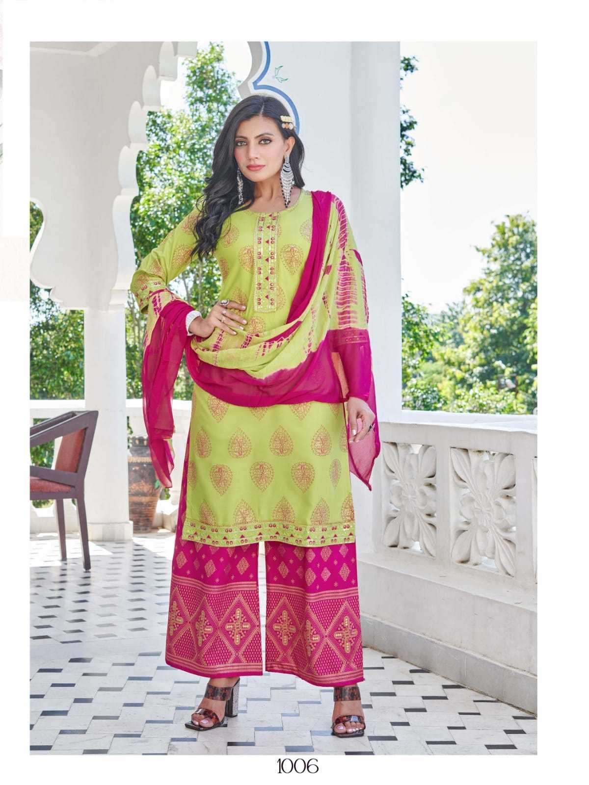 RUCHITA VOL-3 SERIES 1001 TO 1006 BY KINTI DESIGNER WITH PRINTED RAYON TOP WITH BOTTOM AND DUPATTA ARE AVAILABLE AT WHOLESALE PRICE