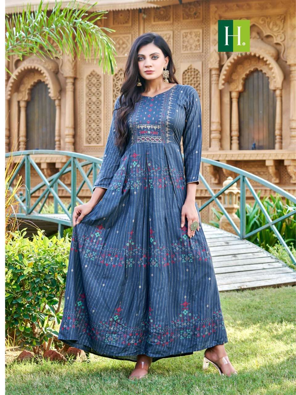 SANA SERIES 1001 TO 1010 BY HIRWA DESIGNER PRINTED RAYON GOWN STYLE KURTIS ARE AVAILABLE AT WHOLESALE PRICE