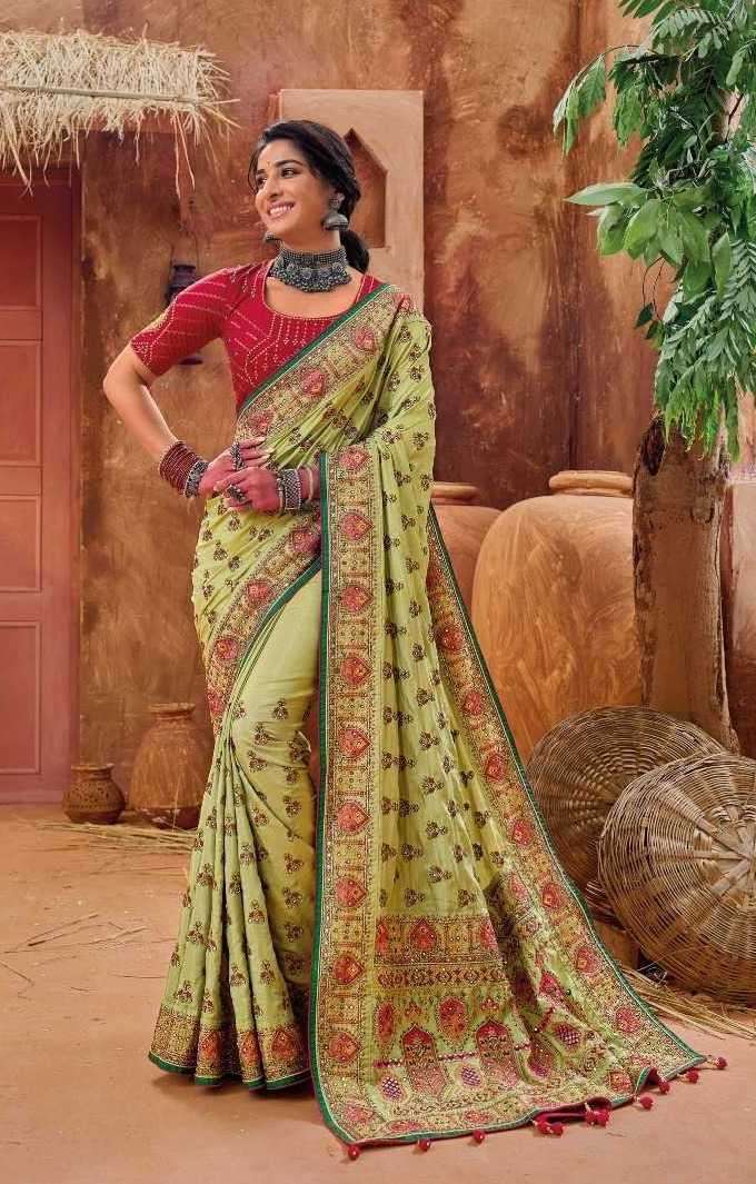 KAACHI WORK VOL-4 SERIES 6901 TO 6909 SAREE BY MN DESIGNER WITH WORK BRIDAL WEAR BANARASI SILK SAREES ARE AVAILABLE AT WHOLESALE PRICE