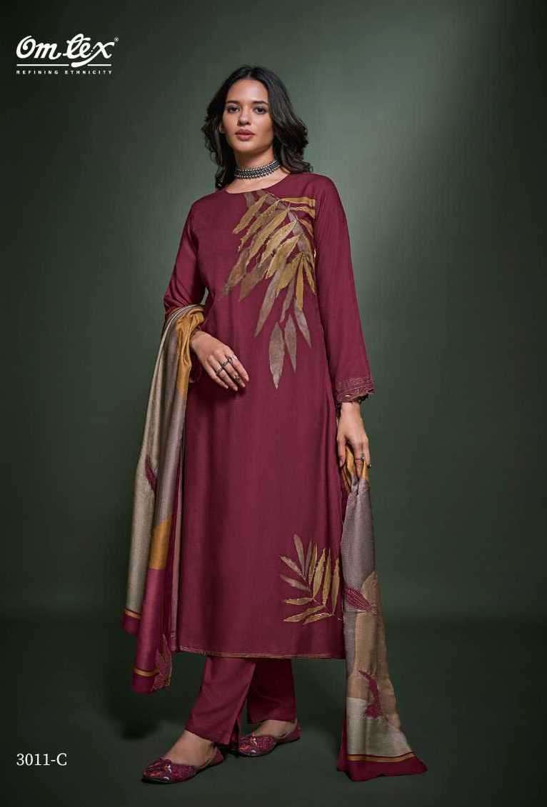 SAGE SERIES 3011A TO 3011D BY OMTEX DESIGNER WITH PRINTED AND WORK PASHMINA SUITS ARE AVAILABLE AT WHOLESALE PRICE