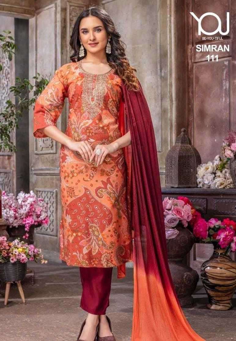 SIMRAN SERIES 109 TO 112 BY YOU DESIGNER PRINTED TOP WITH PANT AND DUPATTA ARE AVAILABLE AT WHOLESALE PRICE