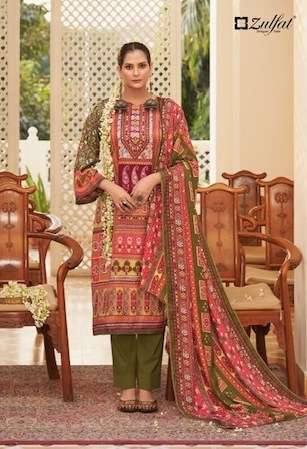 WAHIDA SERIES 523 BY ZULFAT DESIGNER WITH PRINTED PASHMINA SUITS ARE AVAILABLE AT WHOLESALE PRICE