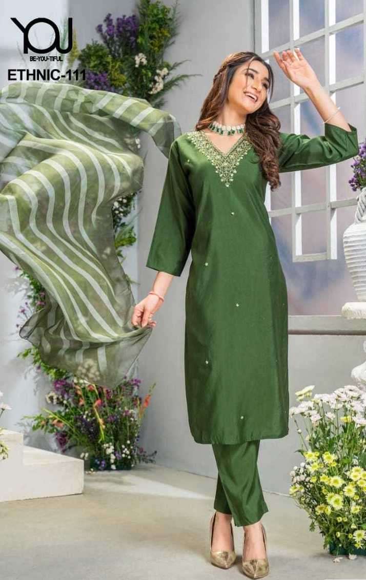 ETHNIC SERIES 105 TO 112 BY YOU DESIGNER EMBROIDERY WORK SILK KURTI WITH PANT ARE AVAILABLE AT WHOLESALE PRICE