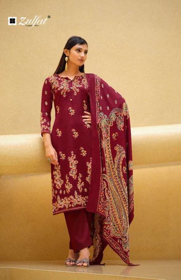 FIRDOUS SERIES 457 BY ZULFAT DESIGNER WITH PRINTED PASHMINA SUITS ARE AVAILABLE AT WHOLESALE PRICE