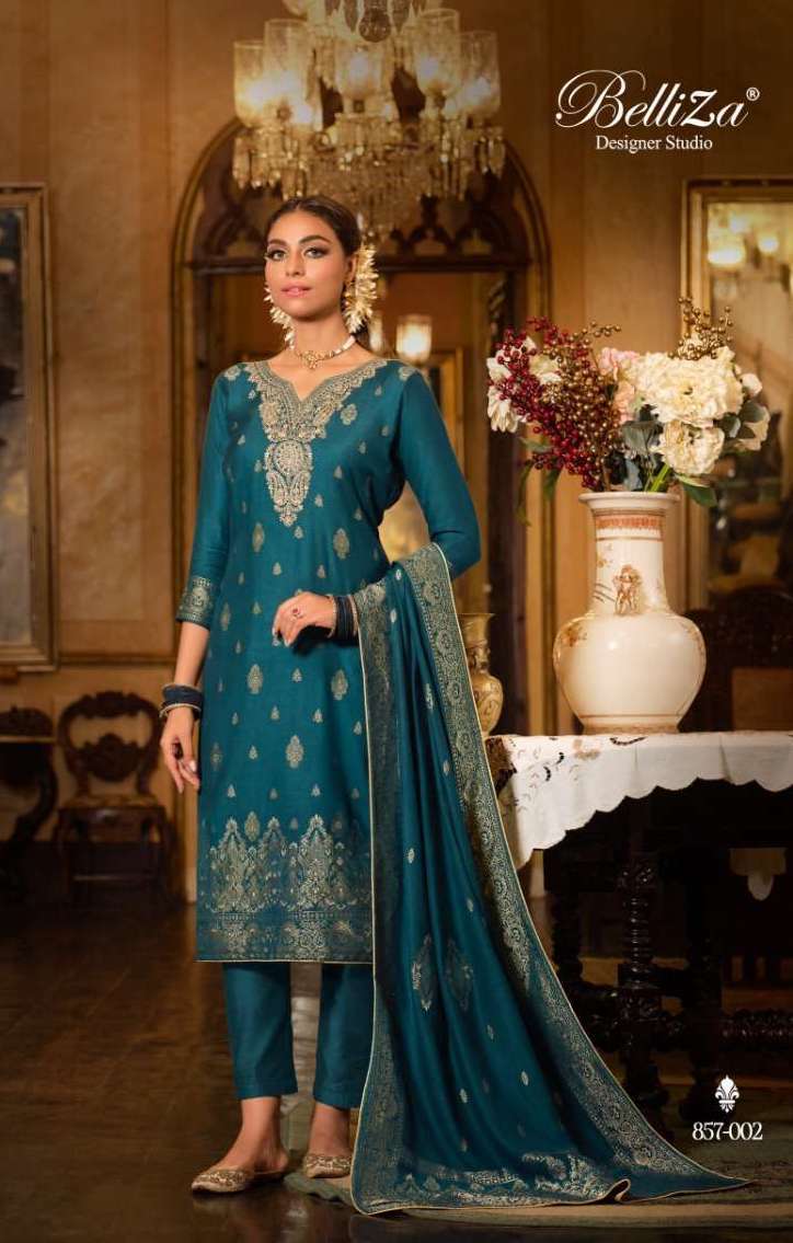 GULBAHAAR SERIES 857 BY BELLIZA DESIGNER WITH WORK VISCOSE PASHMINA SUITS ARE AVAILABLE AT WHOLESALE PRICE