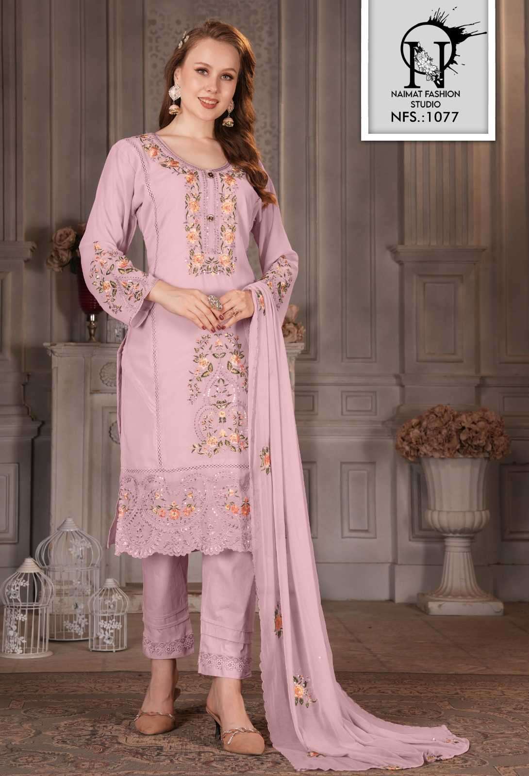 NFS 1077 DESIGNER WITH WORK PAKISTANI STYLE GEORGETTE TOP WITH PANT AND DUPATTA ARE AVAILABLE AT WHOLESALE PRICE