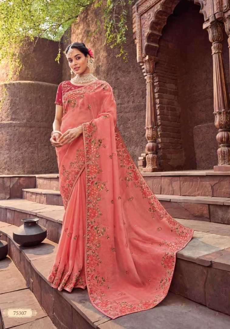 BHAGYASHREE VOL-2 SERIES 75303 TO 75311 SAREE BY VIPUL DESIGNER WITH EMBROIDERY WORK ORGANZA SAREES ARE AVAILABLE AT WHOLESALE PRICE