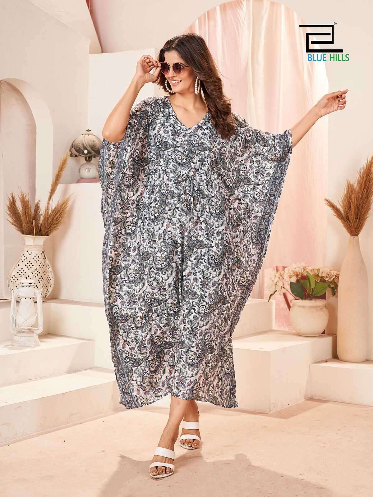 FIRE WALK VOL-10 SERIES 10001 TO 10004 KAFTAN BY BLUE HILLS DESIGNER WITH PRINTED CREPE KAFTAN ARE AVAILABLE AT WHOLESALE PRICE