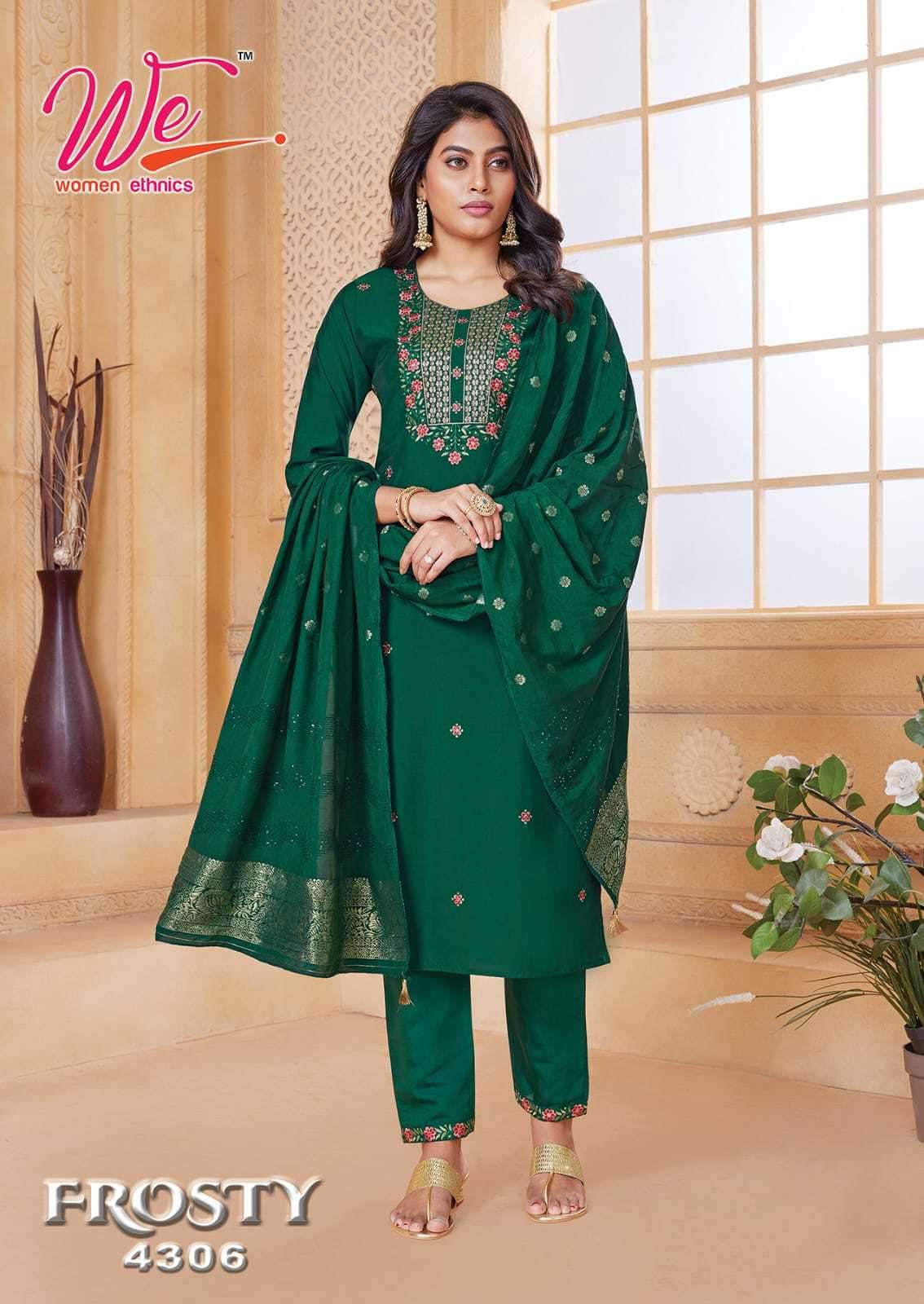 FROSTY SERIES 4301 TO 4306 BY WE DESIGNER WITH WORK SILK KURTI WITH PANT AND DUPATTA ARE AVAILABLE AT WHOLESALE PRICE