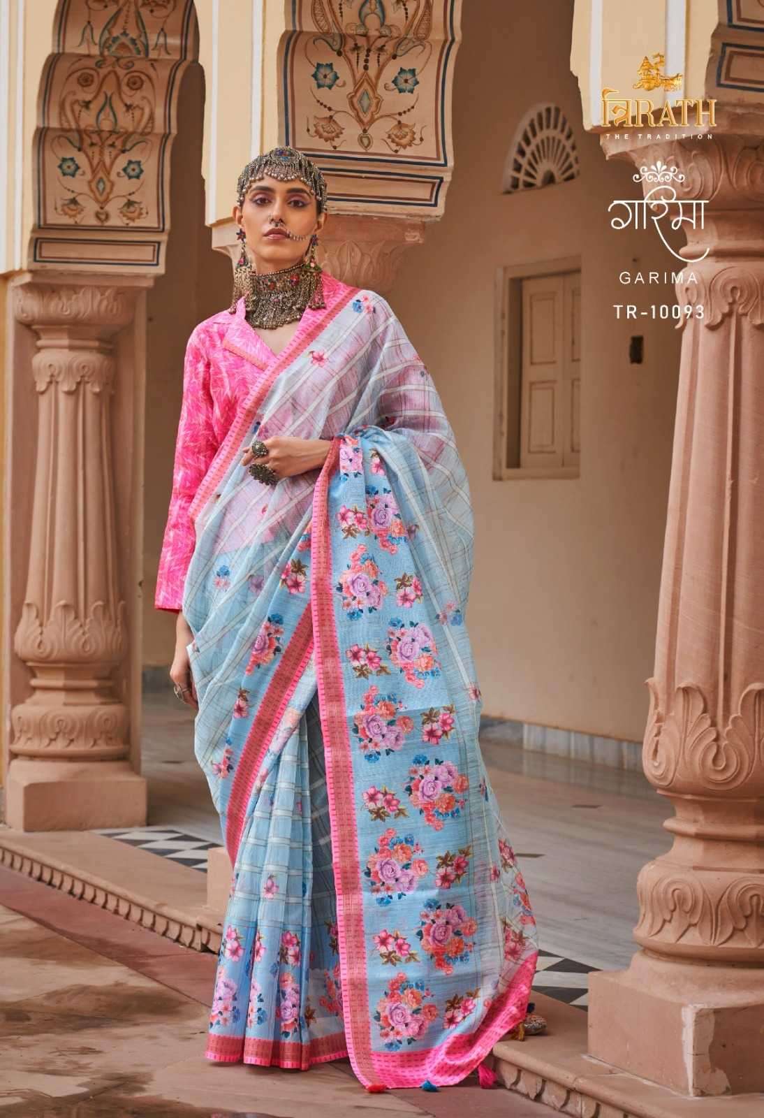 GARIMA SERIES 10088 TO 10094 SAREE BY TRIRATH DESIGNER WITH FLORAL PRINTED LINEN SAREES ARE AVAILABLE AT WHOLESALE PRICE