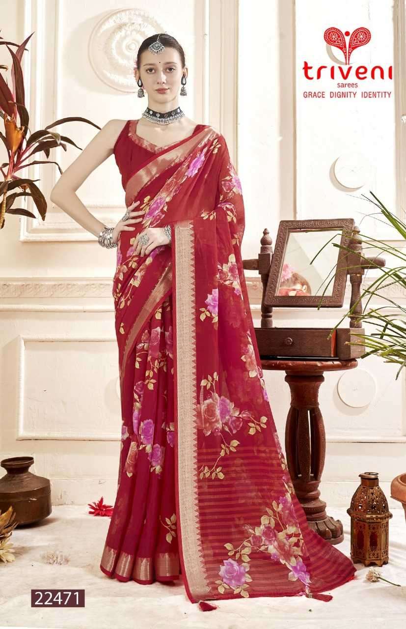 GUNGUN VOL-2 SERIES 22471 TO 22476 SAREE BY TRIVENI DESIGNER WITH DIGITAL PRINTED LINEN SAREES ARE AVAILABLE AT WHOLESALE PRICE