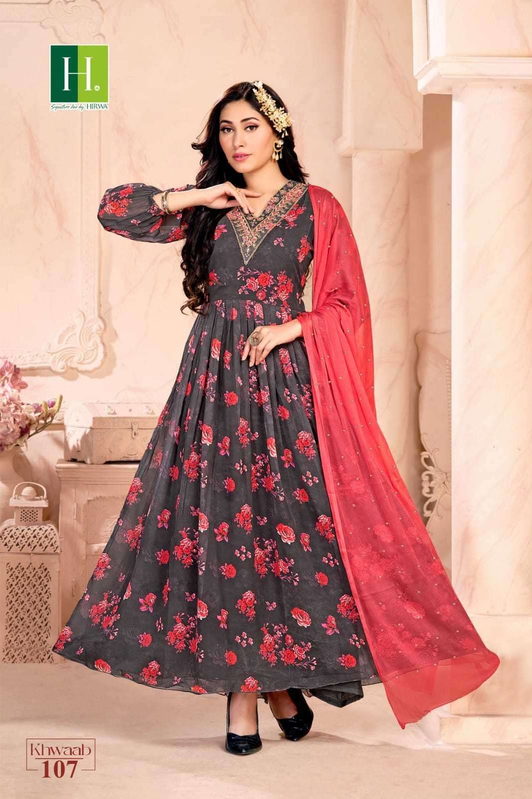 KHWAAB SERIES 101 TO 108 BY HIRWA DESIGNER WITH PRINTED GEORGETTE GOWN WITH DUPATTA ARE AVAILABLE AT WHOLESALE PRICE