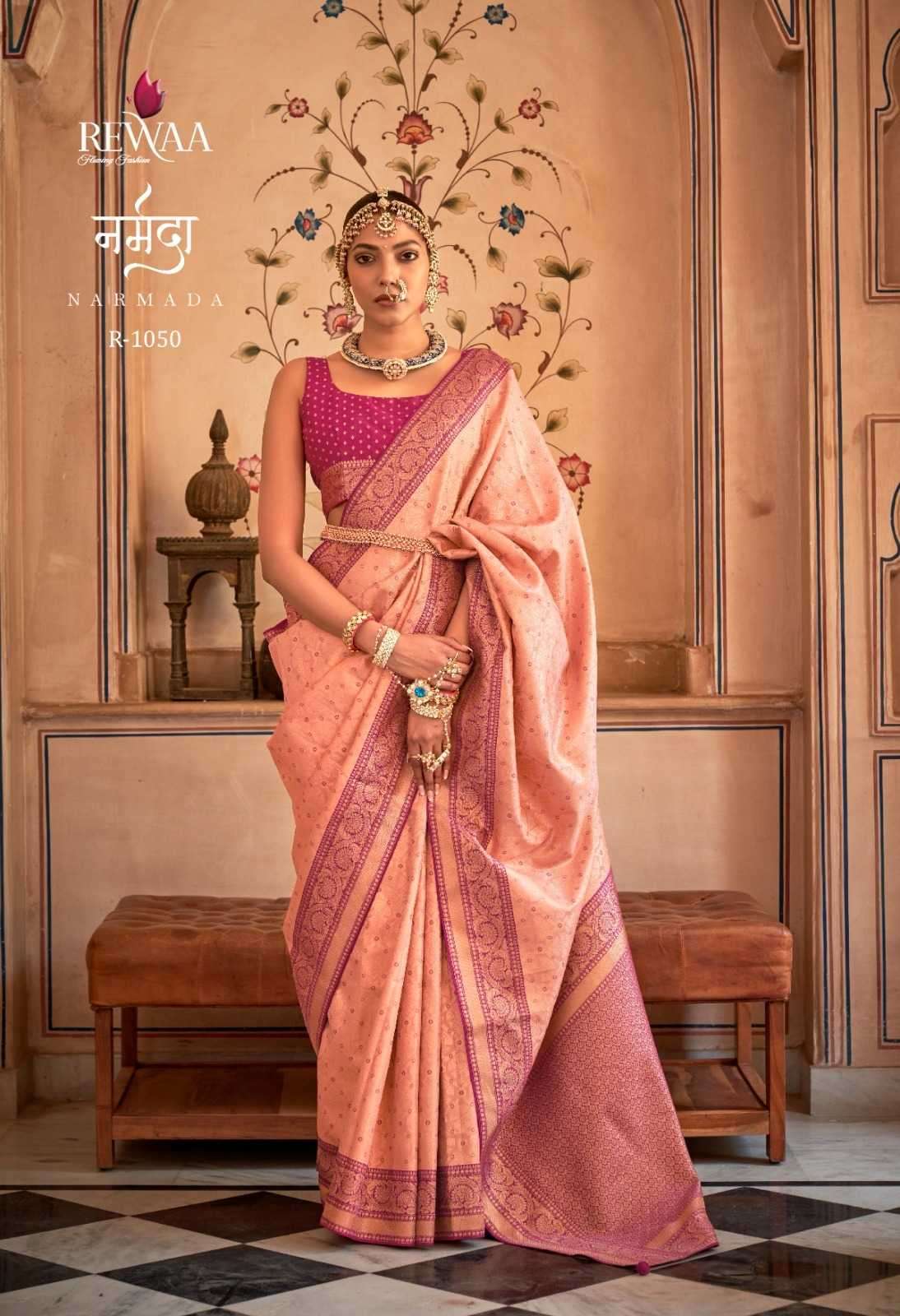 NARMADA SERIES 1046 TO 1050 SAREE BY REWAA DESIGNER BANARASI SILK SAREES ARE AVAILABLE AT WHOLESALE PRICE