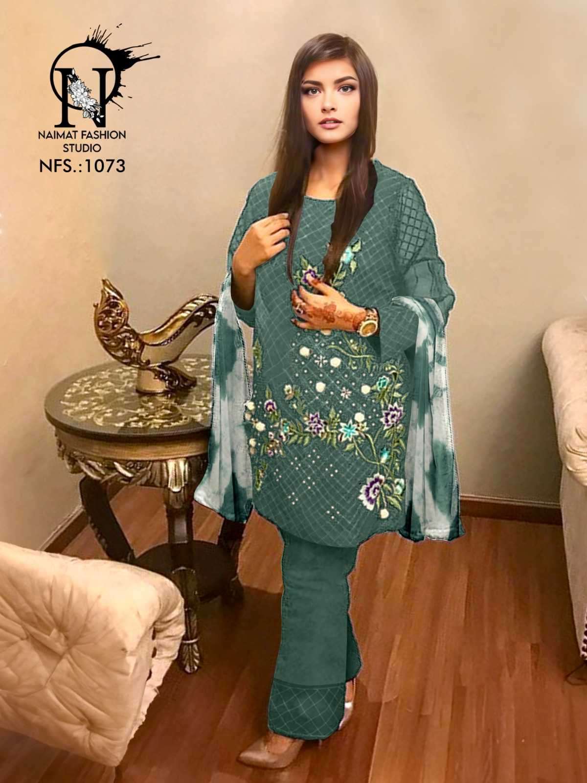 NFS 1073 DESIGNER WITH WORK PAKISTANI STYLE GEORGETTE TOP WITH PANT AND DUPATTA ARE AVAILABLE AT WHOLESALE PRICE