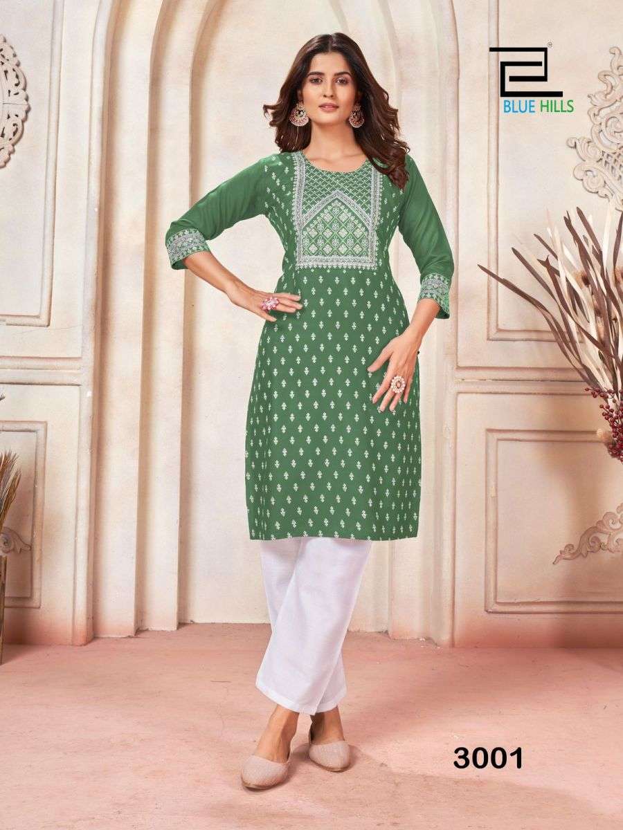 Soft cotton readymade A-line kurti beige and peacock blue with allover –  Maatshi