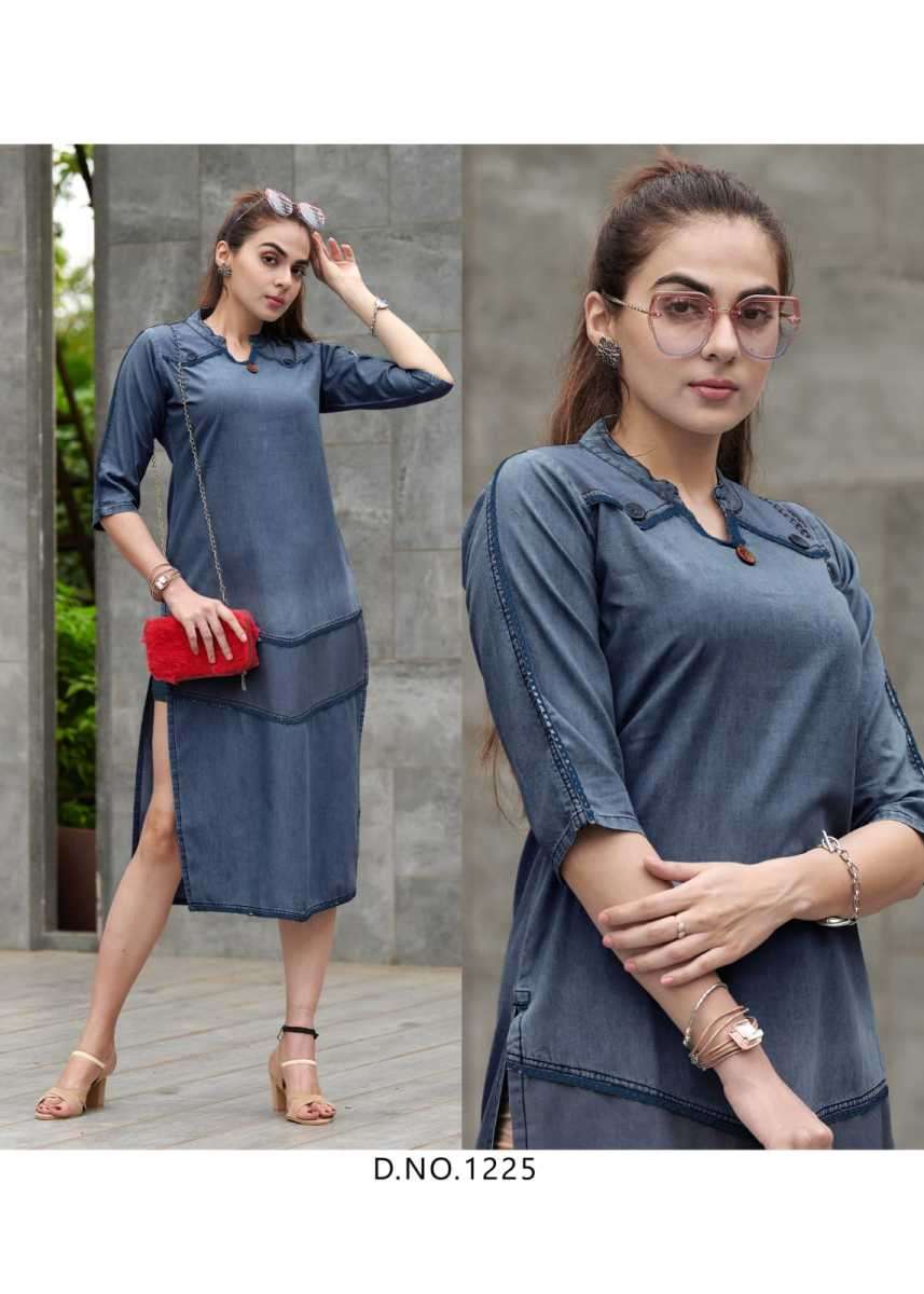 RAPID SERIES 1222 TO 12226 BY KUMB DESIGNER STRAIGHT LONG DENIM KURTIS ARE AVAILABLE AT WHOLESALE PRICE
