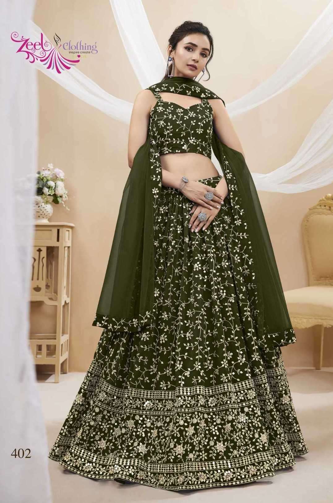 RUHANA VOL-1 SERIES 401 TO 406 BY ZEEL DESIGNER WITH HEVAY WORK GEORGETTE LEHENGAS ARE AVAILABLE AT WHOLESALE PRICE