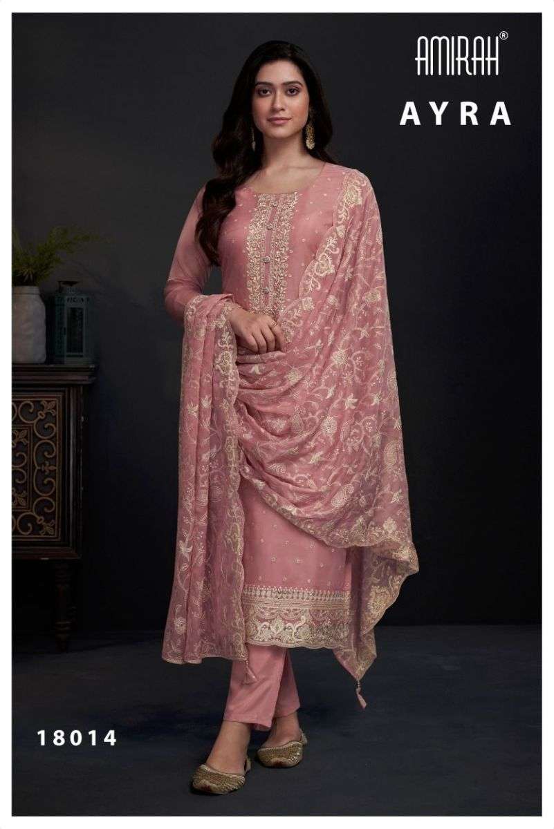 AYRA SERIES 18011 TO 18015 BY AMIRAH DESIGNER WITH WORK ORGANZA SUITS ARE AVAILABLE AT WHOLESALE PRICE