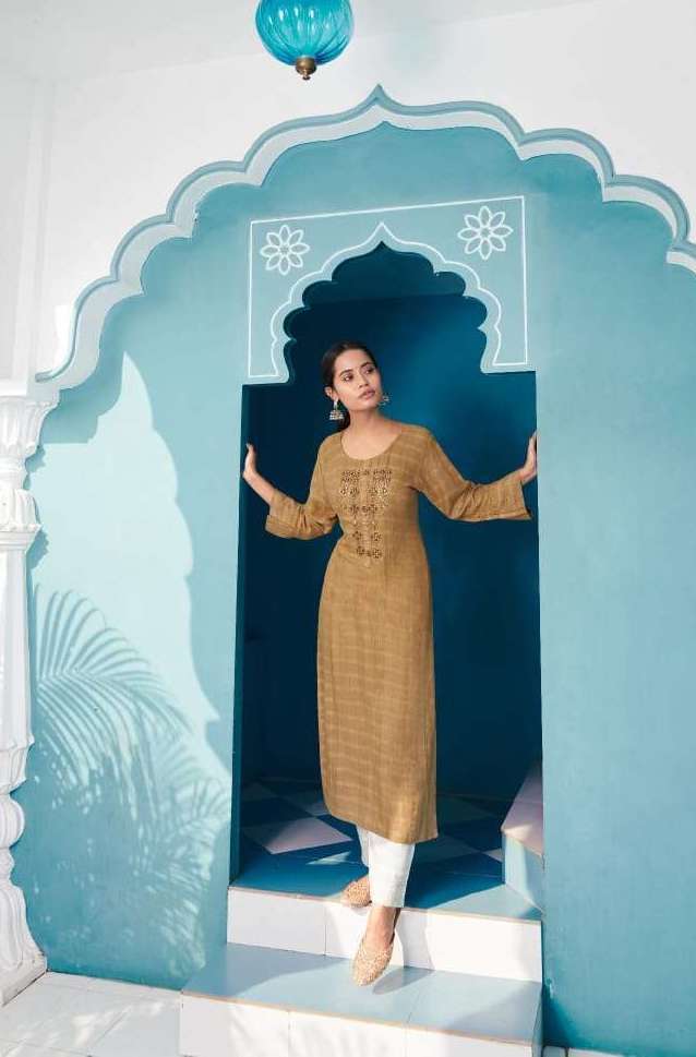 BEETLE SERIES 12963 TO 12968 KURTI BY KALAROOP DESIGNER WITH WORK RAYON KURTIS ARE AVAILABLE AT WHOLESALE PRICE