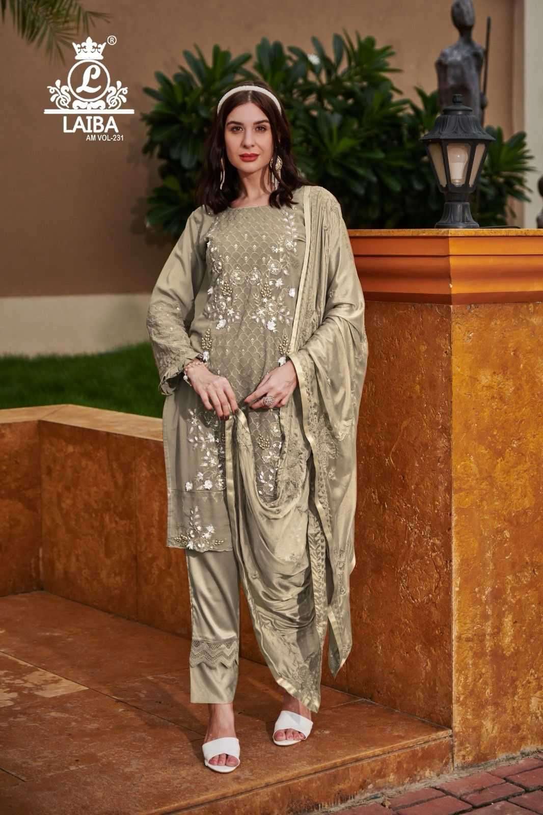LAIBA AM VOL-231 DESIGNER WITH WORK PAKISTANI STYLE GEORGETTE TOP WITH PANT AND DUPATTA ARE AVAILABLE AT WHOLESALE PRICE