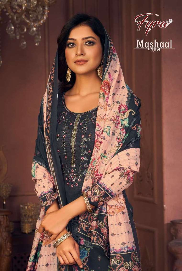 MASHAAL SERIES 101 TO 108 BY FYRA DESIGNER WITH PRINTED AND WORK CAMBRIC COTTON SUITS ARE AVAILABLE AT WHOLESALE PRICE
