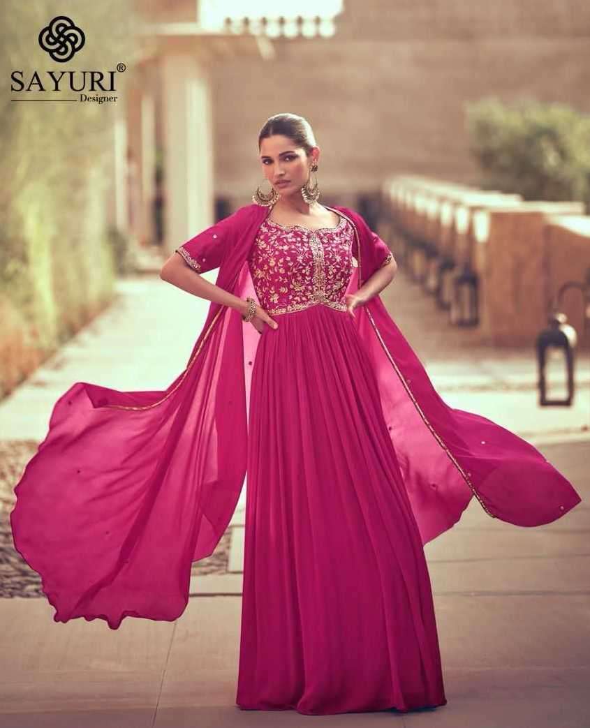 MASKARA SERIES 5400 TO 5404 BY SAYURI DESIGNER WITH WORK PARTY WEAR READYMADE CHINON SUITS ARE AVAILABLE AT WHOLESALE PRICE