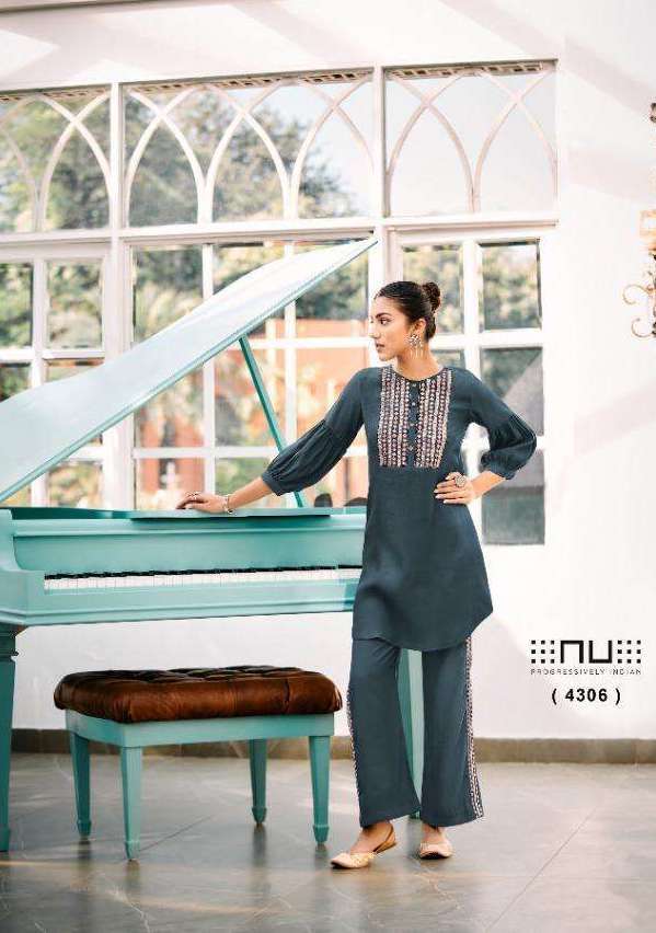 NU VOL-43 SERIES 4301 TO 4306 BY NU DESIGNER WITH WORK VISCOSE SILK CO ORD SETS ARE AVAILABLE AT WHOLESALE PRICE