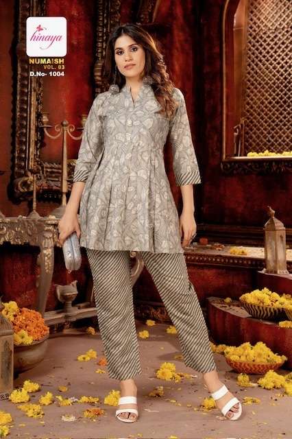 NUMAISH VOL-3 SERIES 1001 TO 1006 BY HINAYA DESIGNER WITH PRINTED MODAL CO ORD SETS ARE AVAILABLE AT WHOLESALE PRICE