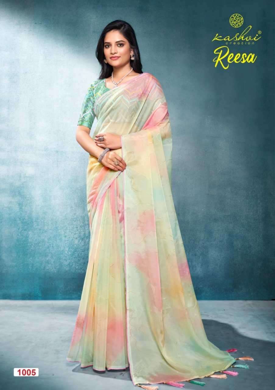 REESA SERIES 1001 TO 1008 SAREE BY KASHVI DESIGNER WITH DIGITAL PRINTED ORGANZA SAREES ARE AVAILABLE AT WHOLESALE PRICE