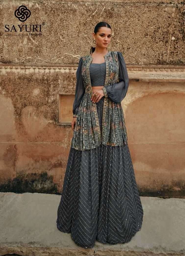 SHEZADI SERIES 5408 TO 5410 BY SAYURI DESIGNER WITH WORK READYMADE CROP TOP WITH JACKET ARE AVAILABLE AT WHOLESALE PRICE