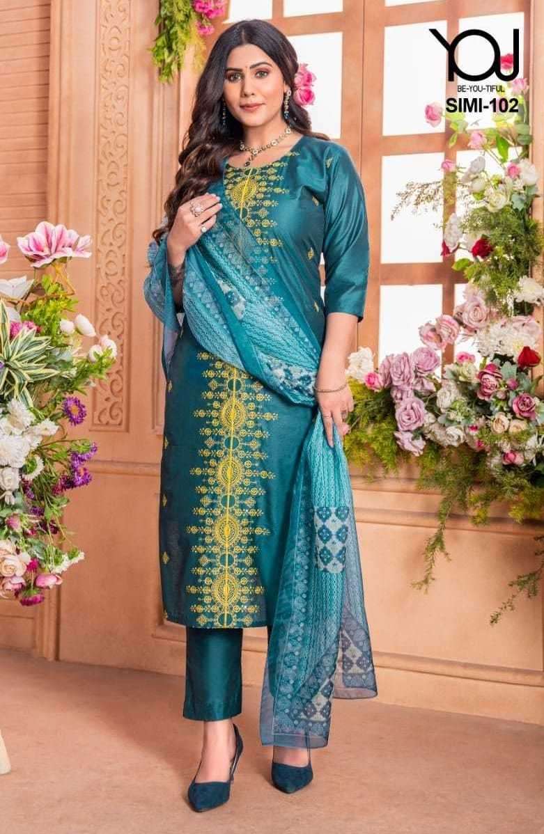 SIMI SERIES 101 TO 104 BY YOU DESIGNER WITH PRINTED CHANDERI KURTI WITH PANT AND DUPATTA ARE AVAILABLE AT WHOLESALE PRICE