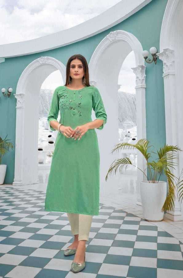 VISION VOL-4 SERIES 13661 TO 13666 KURTI BY KALAROOP DESIGNER WITH WORK RAYON SILK KURTIS ARE AVAILABLE AT WHOLESALE PRICE