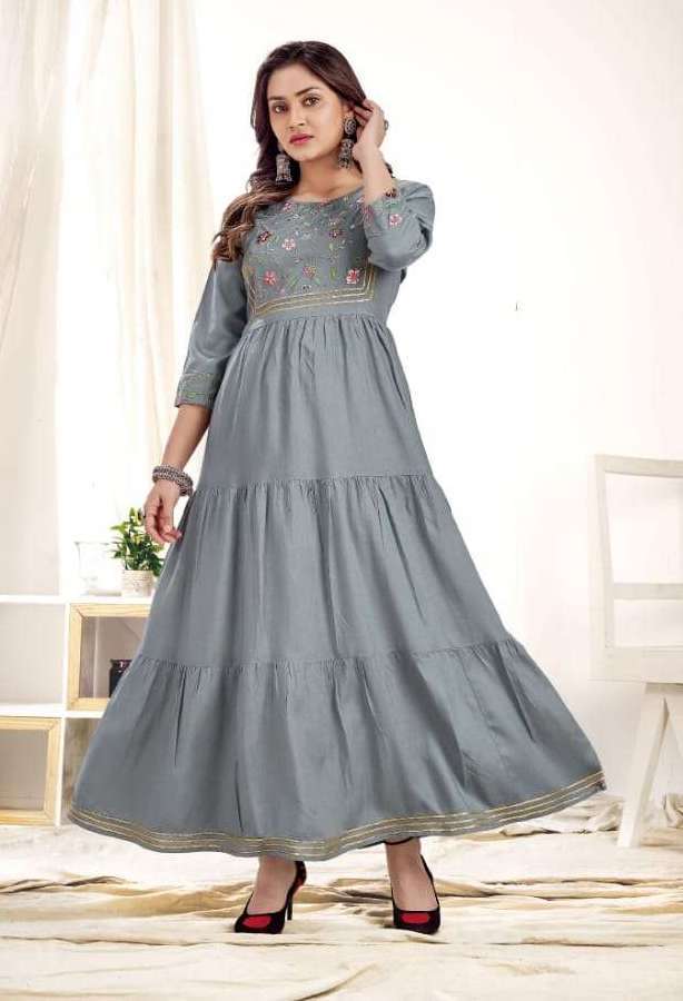 ZOYA VOL-3 SERIES 13147 TO 13150 BY KALAROOP DESIGNER WITH WORK RAYON GOWNS ARE AVAILABLE AT WHOLESALE PRICE