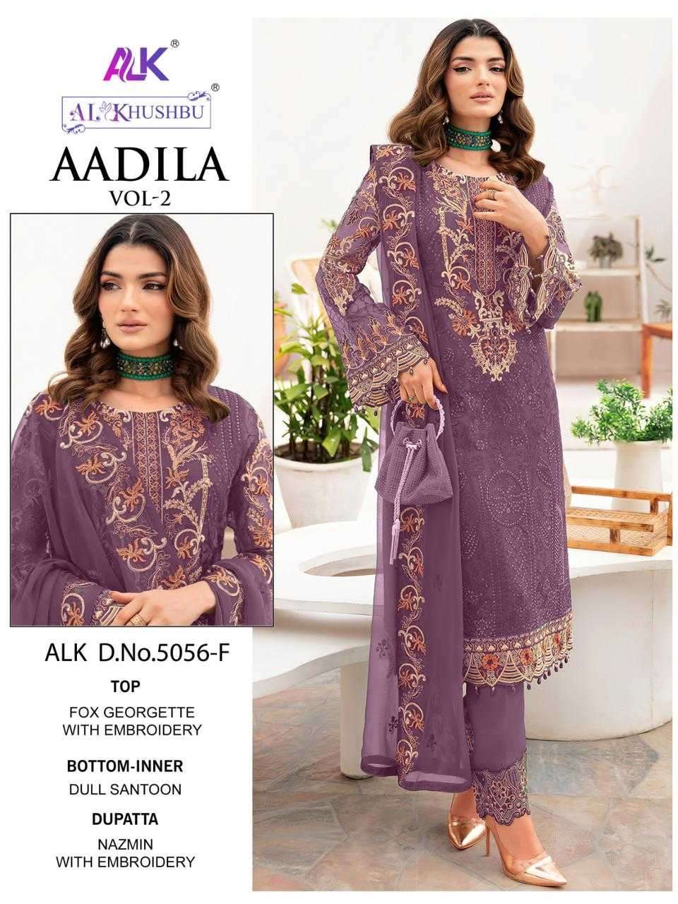 AADILA VOL-2 SERIES 5056E TO 5056H BY AL KHUSHBU DESIGNER WITH WORK GEORGETTE PAKISTANI STYLE SUITS ARE AVAILABLE AT WHOLESALE PRICE