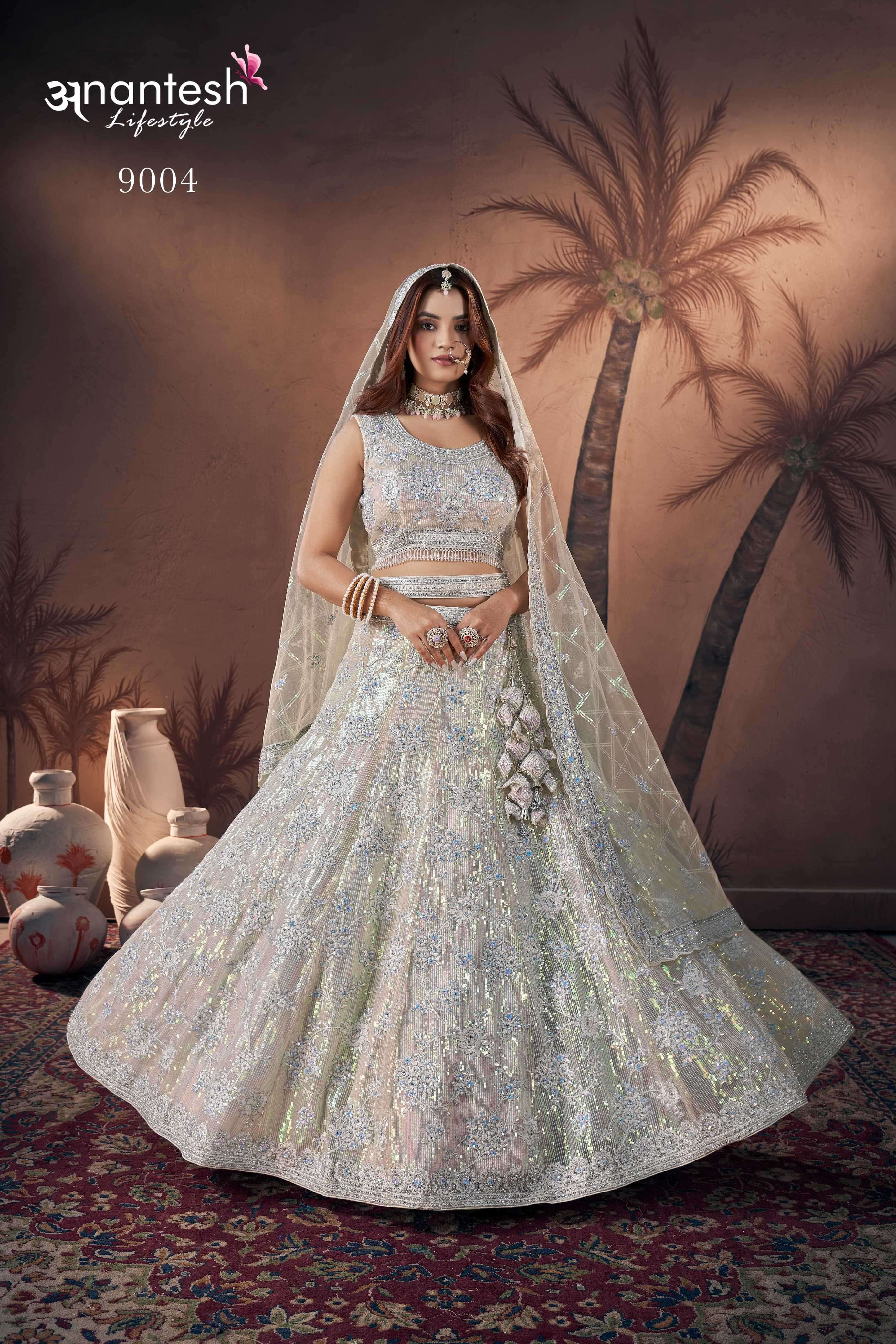 BRIDAL COUTURE 2024 SERIES 9001 TO 9005 LEHENGA BY ANANTESH DESIGNER WITH HEAVY WORK READYMADE BRIDAL WEAR NET LEHENGAS ARE AVAILABLE AT WHOLESALE PRICE