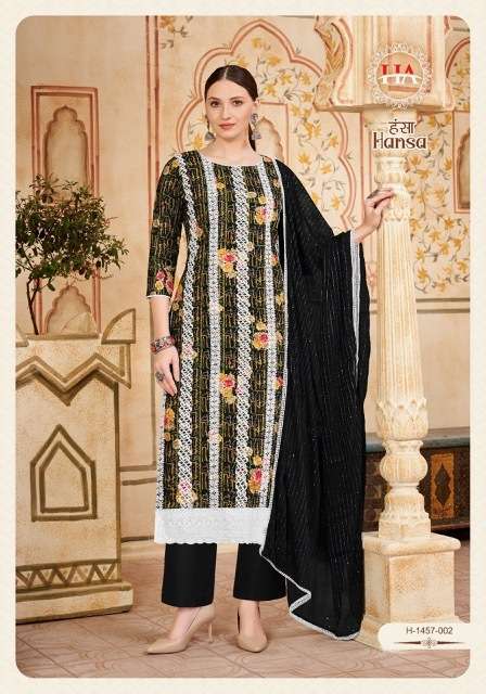HANSA SERIES 1457 BY HARSHIT FASHION DESIGNER WITH PRINTED AND WORK VISCOSE RAYON SUITS ARE AVAILABLE AT WHOLESALE PRICE