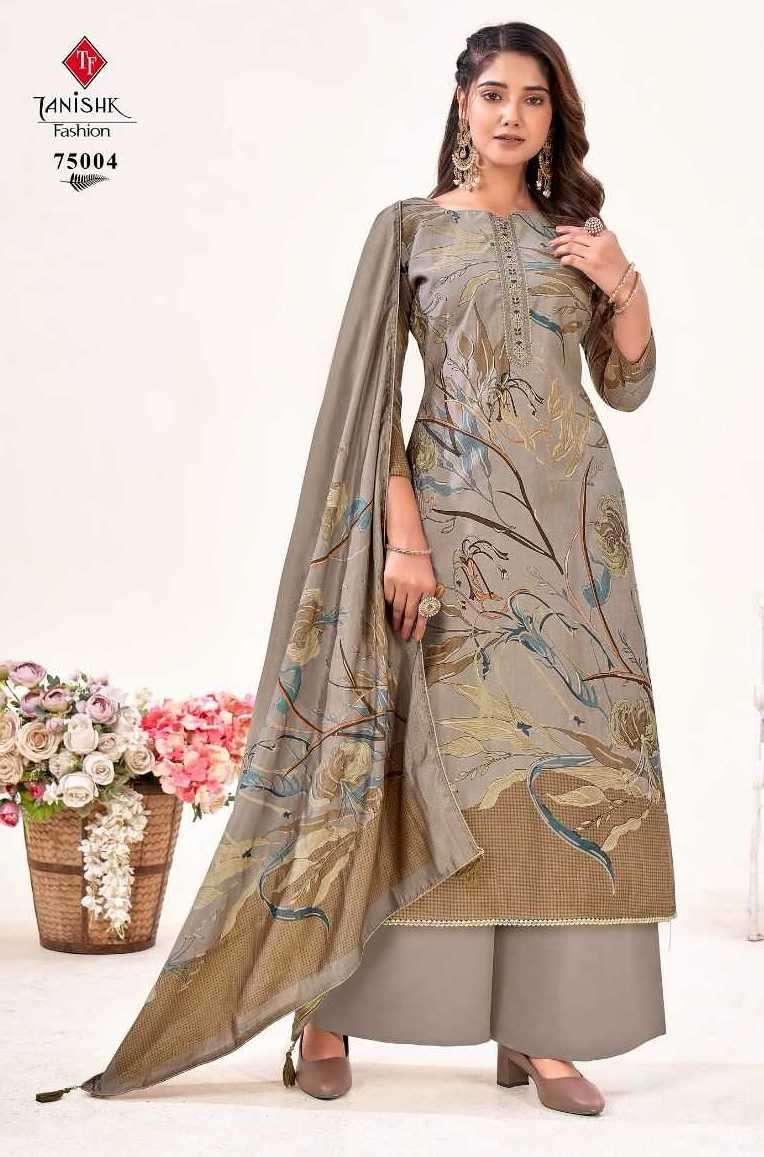 IKRAT SERIES 76001 TO 75006 BY TANISHK DESIGNER WITH DIGITAL PRINTED AND WORK MUSLIN SUITS ARE AVAILABLE AT WHOLESALE PRICE