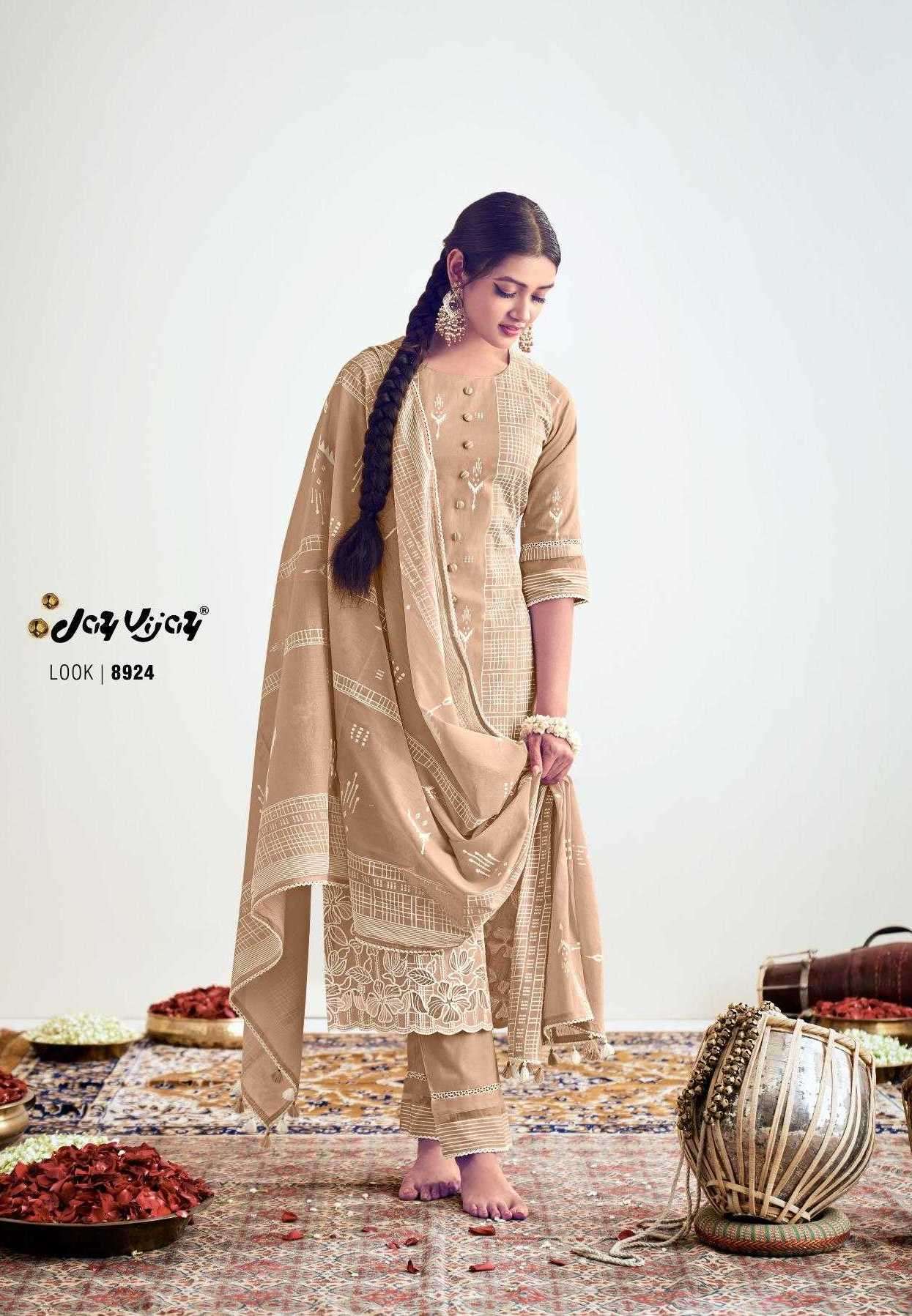 KATHAK SERIES 8921 TO 8926 BY JAY VIJAY DESIGNER WITH PRINTED AND EMBROIDERY WORK COTTON SUITS ARE AVAILABLE AT WHOLESALE PRICE