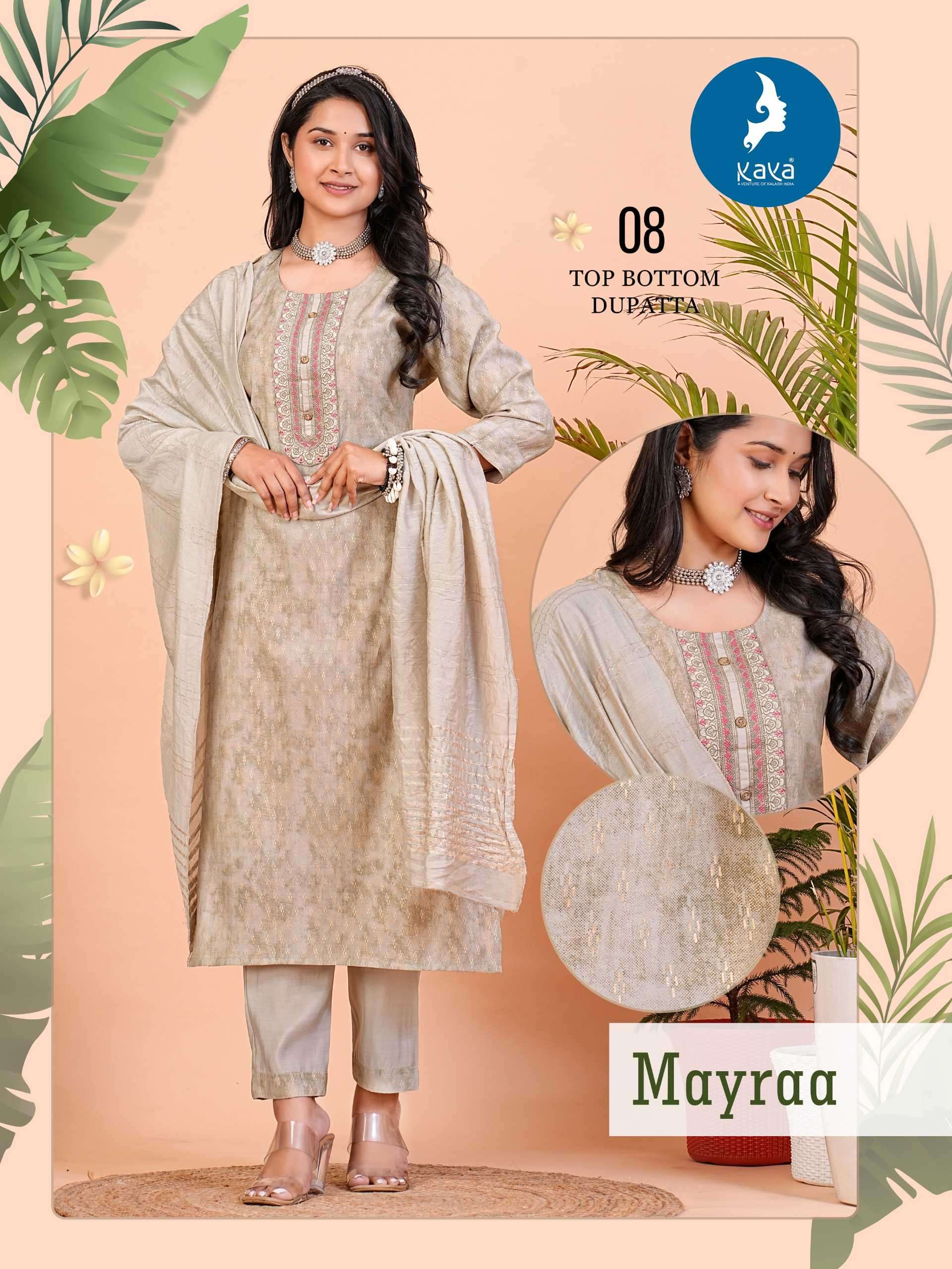 MAYRAA SERIES 01 TO 08 BY KAYA DESIGNER ROMAN SILK KURTI WITH BOTTOM AND DUPATTA ARE AVAILABLE AT WHOLESALE PRICE