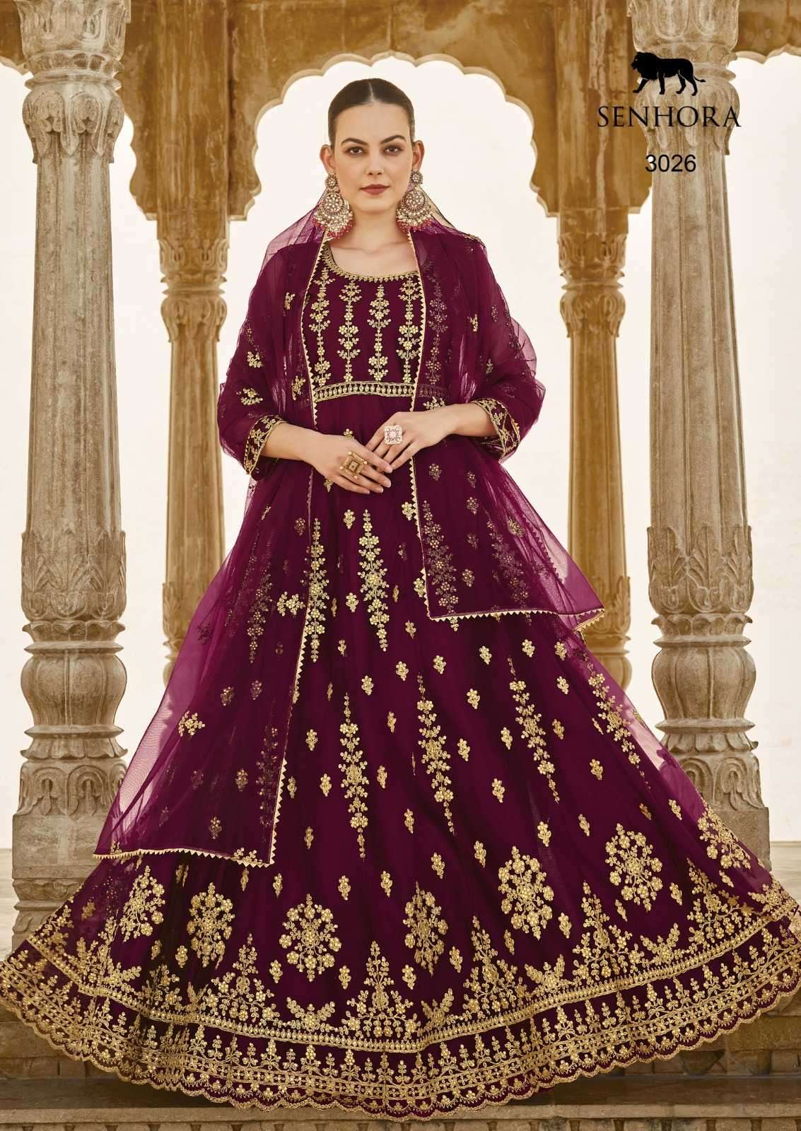 NIRJALA SERIES 3024 TO 3026 BY SENHORA DESIGNER WITH HEAVY WORK NET BRIDAL WEAR SUITS ARE AVAILABLE AT WHOLESALE PRICE