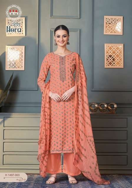 NORA SERIES 1497 BY HARSHIT FASHION DESIGNER WITH PRINTED AND WORK VISCOSE RAYON SUITS ARE AVAILABLE AT WHOLESALE PRICE