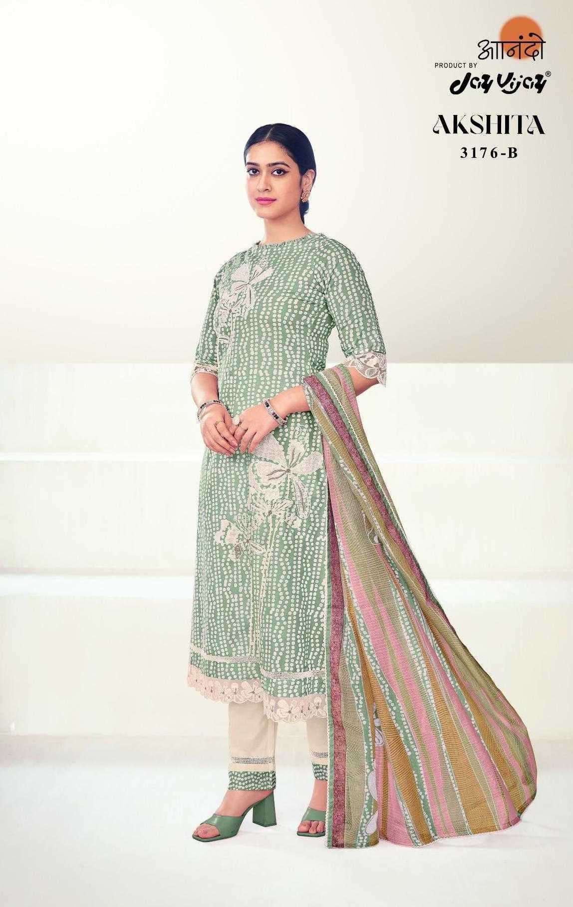 AKSHITA SERIES 3176 BY AANANDO JAY VIJAY DESIGNER WITH PRINTED AND EMBROIDERY WORK COTTON SUITS ARE AVAILABLE AT WHOLESALE PRICE