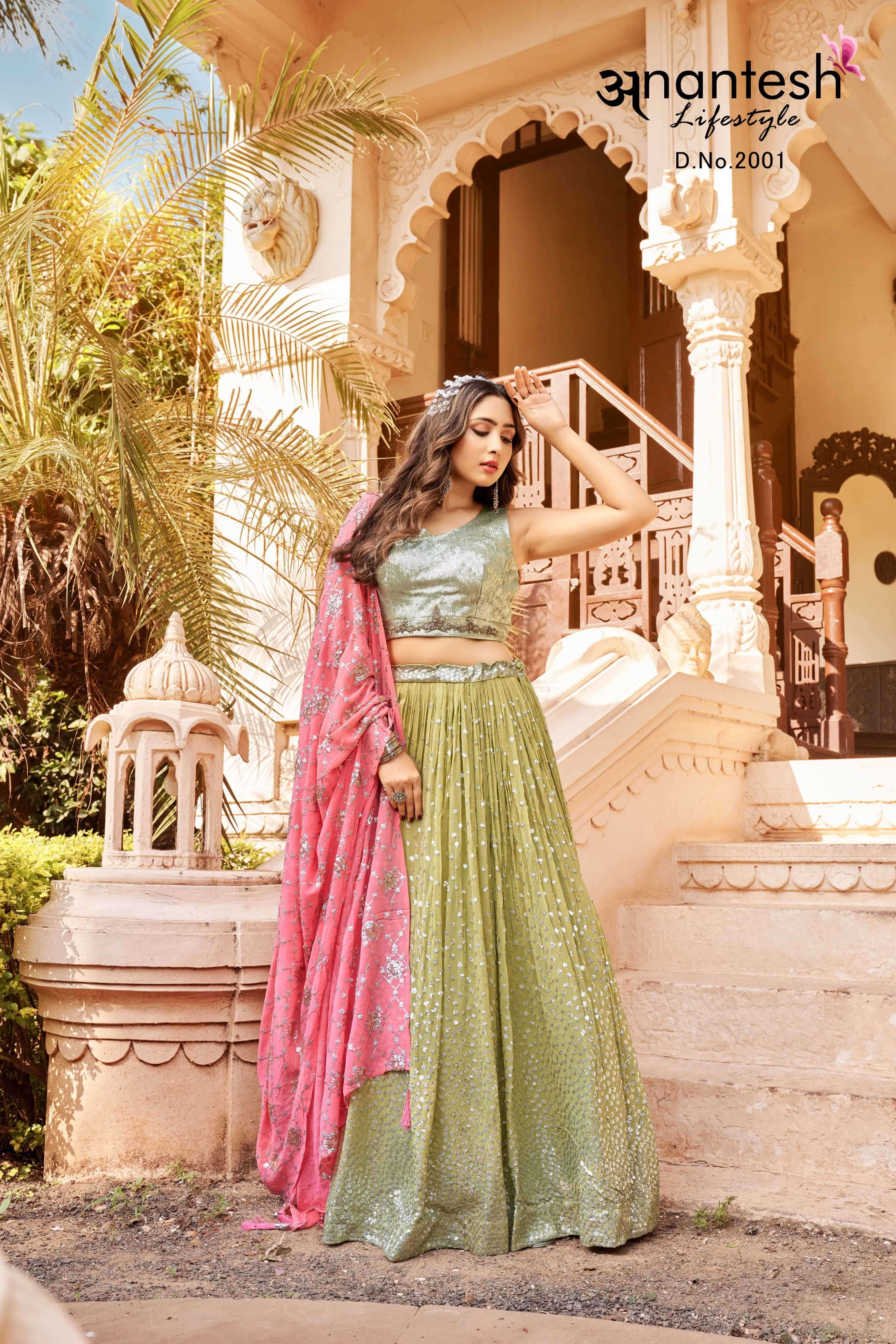 CROP TOP LEHENGA VOL-1 SERIES 2001 BY ANANTESH DESIGNER READYMADE PARTY WEAR GEORGETTE LEHENGAS ARE AVAILABLE AT WHOLESALE PRICE