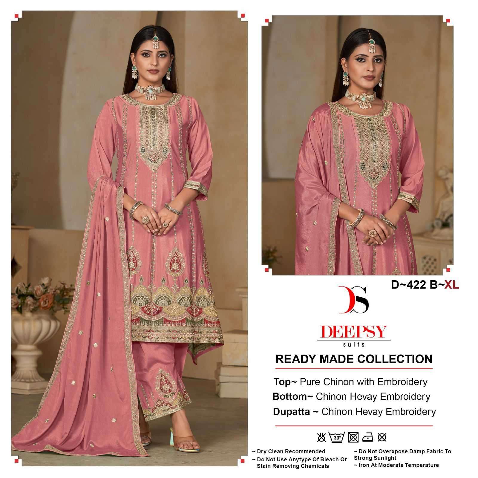 DEEPSY SERIES 422 DESIGNER WITH EMBROIDERY WORK READYMADE CHINON SUITS ARE AVAILABLE AT WHOLESALE PRICE