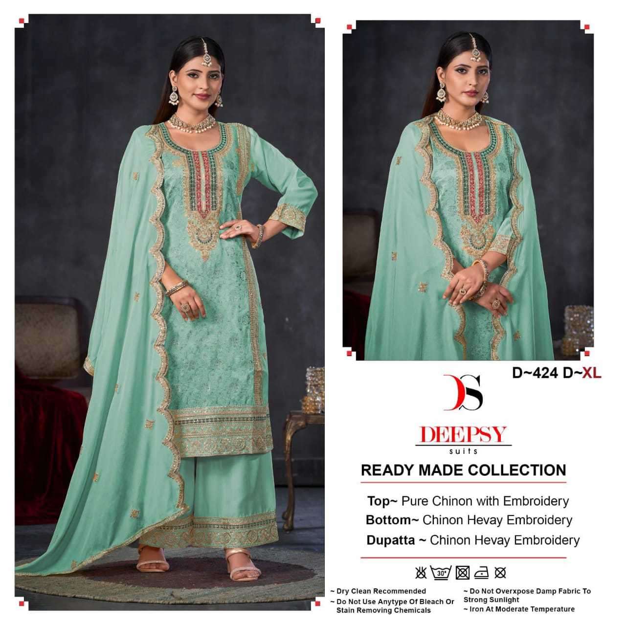DEEPSY SERIES 424 DESIGNER WITH EMBROIDERY WORK READYMADE CHINON SUITS ARE AVAILABLE AT WHOLESALE PRICE