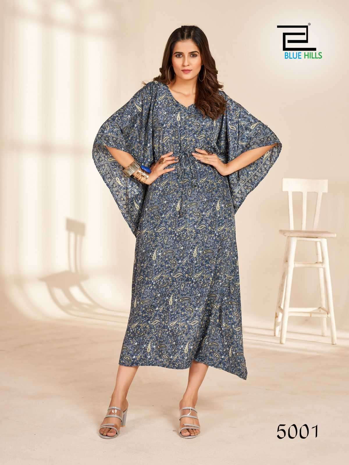 FIREWALK VOL-5 NX SERIES 1001 TO 1005 BY BLUE HILLS DESIGNER PRINTED CREPE KAFTAN ARE AVAILABLE AT WHOLESALE PRICE